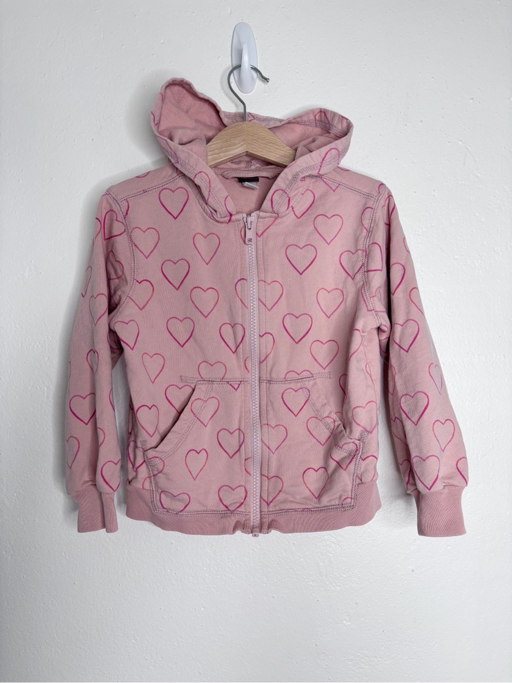 Tea Collection Pink Heart Print Full Zip Hooded Sweatshirt Toddler Size 4